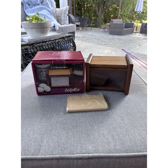 New Vintage Recipe Box Dolphin Teakwood Container Kitchen MCM Kitscy Cottage - Picture 4 of 10